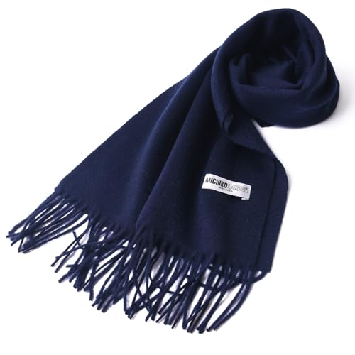 上質無地 ウール100% ロングストール ネイビー