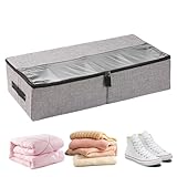 Adjustable Under Bed Shoe Storage, Compartment Organizer with Handles, 30x15 Inches Foldable Storages Box with Transparent Lid, Shoe Storage Container for Closet Bedroom Living Room Home Apartment