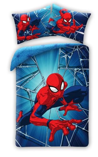 Halantex Spiderman Spiderman - Juego de ropa de cama - una funda nórdica de 140 x 200 cm y una funda de almohada de 70 x 90 cm - 100% algodón - Multicolor