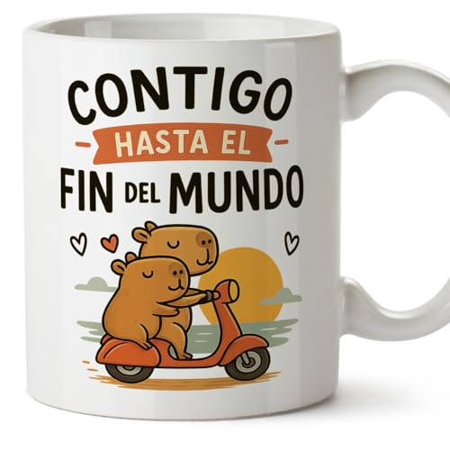 MUGFFINS caneca apaixonados Mug Contigo até ao fim do mundo em espanhol | presente original de aniversário, capibaras, amor, namorados, romântico, dia dos namorados, carpincho | capylove v1