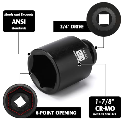 Image of 3 /4 inch Drive Deep Impact Socket, CR-MO, 1-7 /8 inch, SAE, 6 Point, Axle Nut Impact Grade Socket for Easy Removal