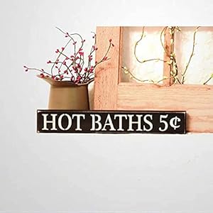 Vintage Sweet Home Decor Hot Baths 5c Primitive Country Painted Sign Wood Shelf Sitter Sign Bathroom Decor Farmhouse Decor Housewarming 10×40 cm Wood Plaque Coffee bar Christmas Thanksgiving Present