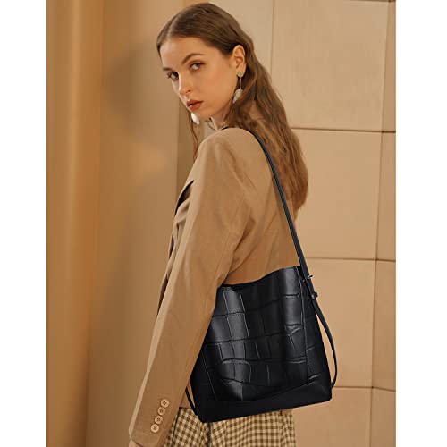 Foxlover Hobo Shoulder Bags For Women, Ladies Designer Leather Bucket Bags Handbag Purse (Black With Pattern) #TOP1