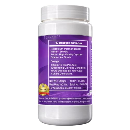 Image of FeedWale Potassium Permanganate KMnO4 Crystals 99.99% Pure | Pond Water Disinfectant | Fish Pond | Aquarium | Aquaculture | Biofloc | Poultry (250gm)