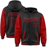 Black Red Custom Varsity Jacket for Men Women Youth Baseball Basketball Football Players & Fans, Personalized Leather Polyester Sleeve Letterman Hoodie Jacket Full-Snap Coats Stitched Name Number Logo