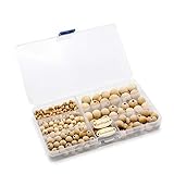 ARTESTAR Holzperlen 246 St&uuml;ck Holzkugeln mit Loch, Holzperlen Makramee, Holzperlen zum Auff&auml;deln, Holzperlen Schnullerkette Natur ​f&uuml;r DIY Schmuck Herstellung (6 mm/8 mm/10 mm/12 mm/14 mm/16 mm)