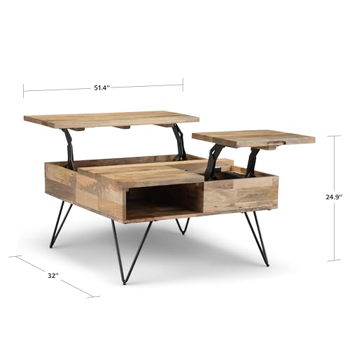 Image of SIMPLIHOME Hunter 32 inch Wide Solid Mango Wood Square Coffee Table in Natural