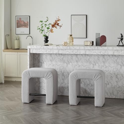 Kawacolibb Modern Inverted U-Shaped Boucle Stool Set of 2 for