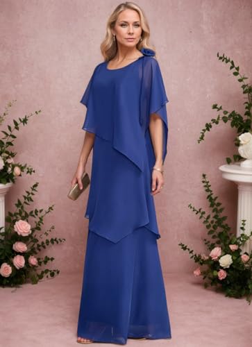 Mother of The Bride Dress for Women Long Chiffon Tiered Ruffle Formal Evening Dress with Flower Wedding Guest Gowns3