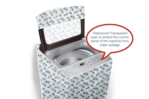 Image of Stylista PVC Washing Machine Cover Compatible for IFB 7 KG Fully-Automatic Top Loading TL-REGS 7.0KG AQUA, Waterproof and Dustproof, Floral Pattern Light Gray