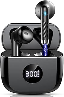 Wireless Earbuds, Bluetooth 5.3 Headphones in Ear Wireless Earphones with HiFi Stereo and HD Mics, LED Display Mini Wireless Headphones IP7 Waterproof Bluetooth Earbuds 40H Playtime Type-C, Black