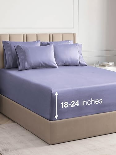 Extra Deep Full Sheet Set - 6 Piece Breathable & Cooling Sheets - Hotel Luxury Bed Sheets Set - Easy & Secure Fit - Soft, Wrinkle Free & Comfy Sheets Set - Lavender Sheet Set w/Extra Deep Pockets - 9
