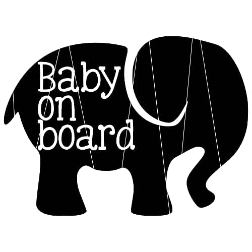 Baby on Board Elephant Vinyl Car Decal, 6"x4.5", Color