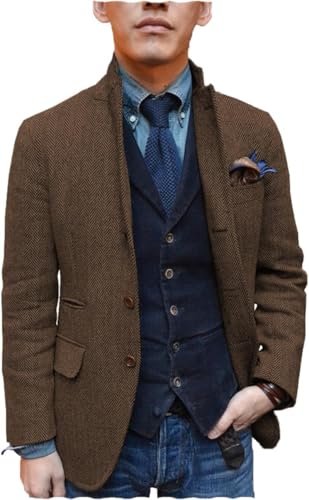Mens Herringbone Tweed Suit Blazer Jacket Vintage Single Breasted Wool Coat Mens 2 Button Regular Fit SportJacket4
