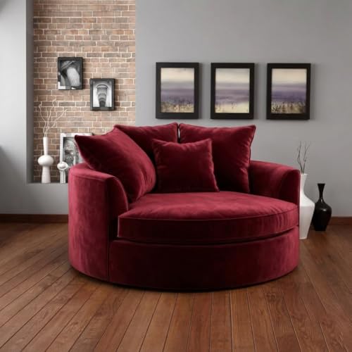 Image of SOFALIZE - Modern Barrel Accent with Pillows Round Sofa Modern Combines Contemporary Design Oversize Arm Chair Cozy Club Chair for Bedroom, Living Room, Lounge, Hotel & Office Hallways Sofa (Red)