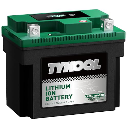 Image of TYKOOL LFP5L-BS-STD Lithium Battery, Replaces YTX5L-BS, 150CCA Fits for Motorcycle ATV Scooter, Compatible with Honda Ruckus NPS50 CRF230F Yamaha Raptor 90, Digital Readout, Polarity [- +]