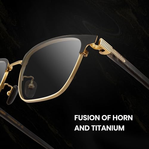 Image of Cyxus Pure Titanium Half Rim Glasses, Luxury Horn Textured Temples, Elegant Semi-Rimless Eyewear, Clear Lens Optical Frame