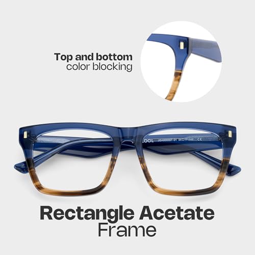 Image of Zeelool Rectangle Glasses Frames for Men, Acetate Eyeglasses Eyewear Frame with Clear Lens & Metal Hinges ZJGA996987-01