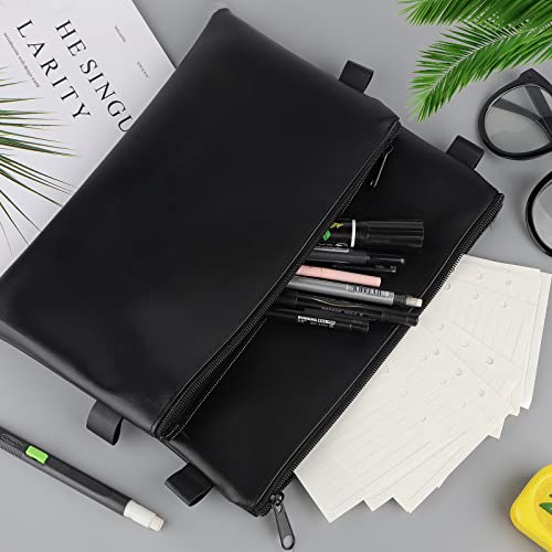 lalago 3 Stück Banktaschen aus Kunstleder 29 x 16,5 cm, Geldbeutel Geldtasche, PU Dokumententasche mit Reißverschluss, Zipper Beutel, Kosmetiktasche für Business, Haushalt, Schule (Schwarz)