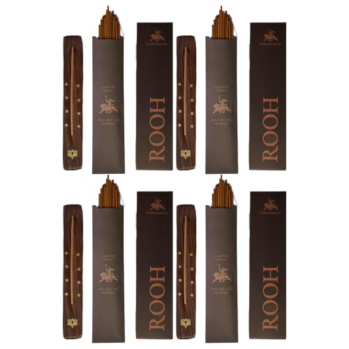 Image of Rooh Luxury Incense Sticks | 60 Bambooless Incense Sticks | Pure Sheesham Wood Stand | Long Lasting Fragrance | Complete Sensory Journey | Ethically Crafted | Pack of 4