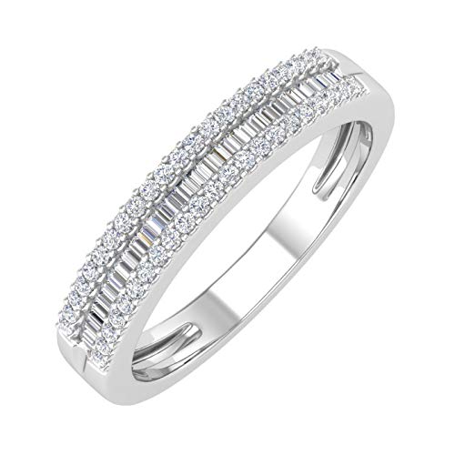 1/4 Carat Round & Baguette Shape Diamond Wedding Band Ring in 10K Gold