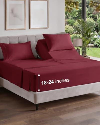 Image of Flex Top Split Head King Sheet Set - 4 Piece Extra Deep Sheets - Burgundy