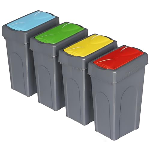 FINE STAR Plastic 50L Litre Kitchen Home Recycle Recycling Bin Office Rubbish Trash Waste Dustbin With Lid (Red,Blue,Yellow,Green)