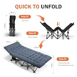 ATORPOK SHOP Camp Beds for Adults with Cushion, Portable Tent Comfortable Travel Camping Cot for Sleeping, cot with Carry Bag Supports 450 lbs (Blue)