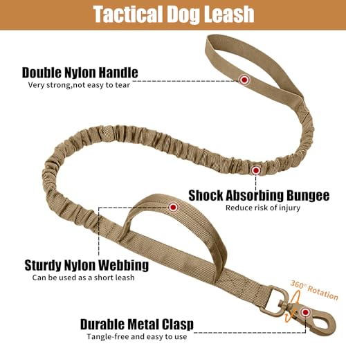 Tactical Dog Collar Leash Set, Adjustable Military Training Nylon Collar Dog Training with Control Handleand Metal Buckle, Dog Collar for Medium Large Dogs (Brown,M) by Antswish - Image 2