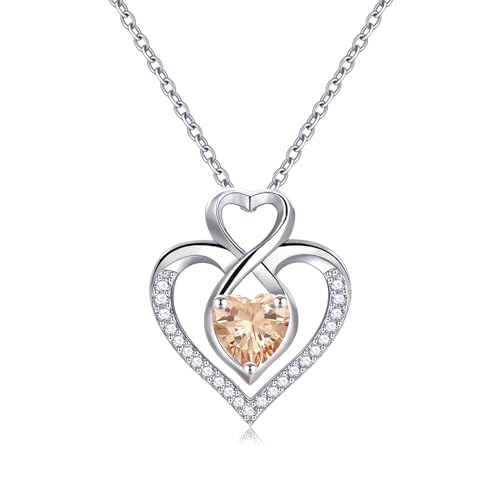Image of Sterling Silver November Birthstone Necklace for Women Heart Pendant Necklace S925 Silver Infinity Necklaces Citrine Anniversary Jewellery Nov Birthday Gifts for Her Ladies Girls Mum 18" +2" Chain