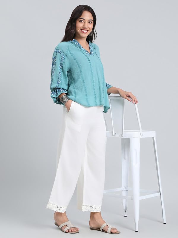 Image of GO COLORS Soft Linen Wide Pant Full Length for Women| Breathable, Mid Rise