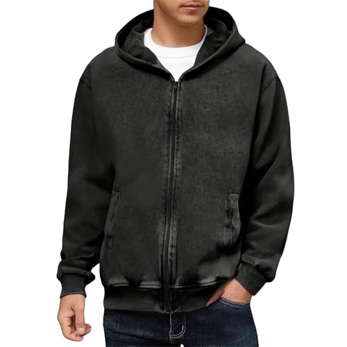 Ymosrh Men's Hoodies, Long Sleeve Zip Up Casual Distressed Pullover Hoodie Sweatshirts with Pockets, L-4XL2