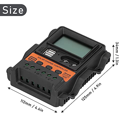 TKSE Solarladeregler, LCD-Display PWM-Regler Doppel-USB-DC-Entladung Wasserdichte Steuerung Solarpanel Batterieregler 12V-24V(20A)
