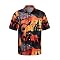 Men's Funny Halloween Shirt – Cat & Pumpkin Hawaiian Button-Down, Short Sleeve Casual Vacation Shirt
