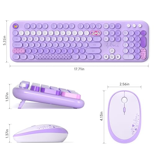 Image of KNOWSQT Wireless Keyboard and Mouse Combo - Lovely Purple Rainbow 2.4G Full-Sized Colorful Keyboards, Round Keycap USB Dongle Plug Play Cute Keyboards for Windows, Laptop, PC, Desktop, Mac