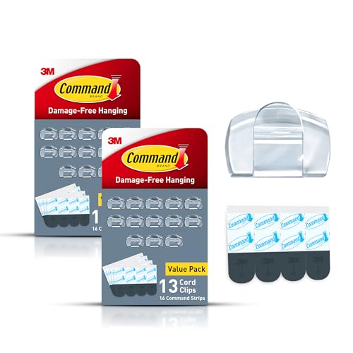 Command Round Cord Clips Damage Free Hanging Cable for Hanging Electrical Cables 26 Clear Cord Clips and 32 Strips