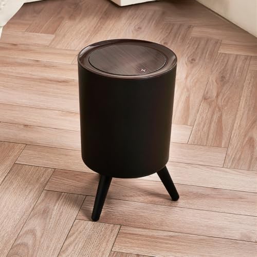 Image of House of Quirk Trash Can With Lid For Bathroom, 9 Liter Kitchen Dustbin Modern Office Trash Can With Legs, Slim Plastic Basket For Bathroom, Bedroom Round (Black)