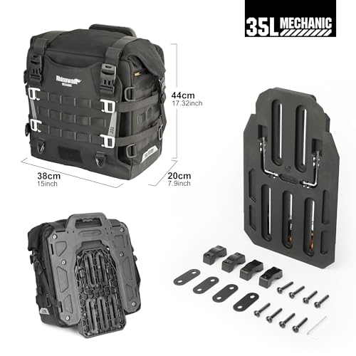 Image of Rhinowalk Motorcycle Saddle bag Waterproof Luggage Bag 35L Quick Release with MOLLE System Fits Most Adventure and Sports Bike Motorcycle Racks (Black, 1 Pack)