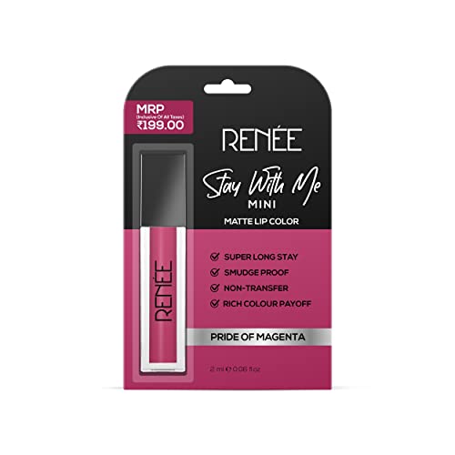 Image of RENEE Stay With Me Mini Matte Lipstick - Pride Of Magenta l Transfer Proof & Smudge-Proof | Long Lasting l Highly Pigmented l Velvety, Matte Finish l Travel Friendly l Enriched with Vitamin E l 2 ml