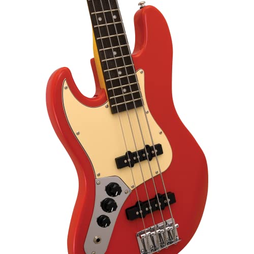 JB Electric Bass Guitar - Left Handed - Fiesta Red, Basswood Body, Maple Neck & Rosewood Fingerboard