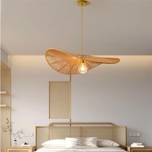 Suspension bambou tissé main style japonais avec base E27 pour salon