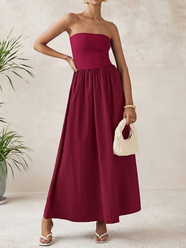 Image of PRETTYGARDEN Women 2026 Summer Elegant Strapless Maxi Dress Tube Top Dress A Line Flowy Long Wedding Party Cocktail Dresses