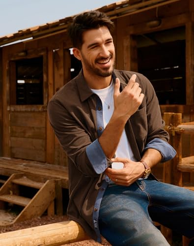 PJ PAUL JONES Men's Corduroy Button Down Shirt Long Sleeve Casual Collared Wrinkle Free Untucked Shirts with Pocket3