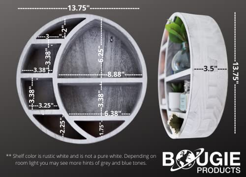 Bougie Products Moon Shelf Rustic White - Floating Wall-Mounted 14" X 3.5" Wooden Crescent Moon Shelf For Bathroom, Bedroom, Living Room & Kitchen - Display For Crystals, Stones, And Essential Oils #TOP3