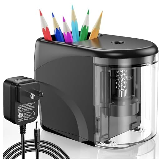[Upgrade] Electric Pencil Sharpener Heavy-duty Helical Blade Colored Pencil Sharpener with Adapter/Battery Operated for No.2/ (6-8mm) Pencils with Auto Stop & Cleaning Brush in School/Classroom/Office