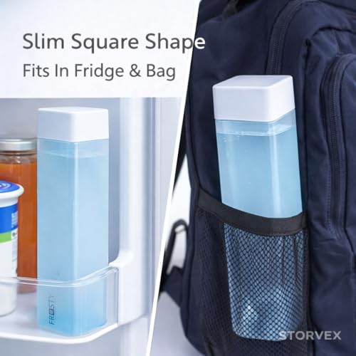 Image of Frosty Square Fridge Water Bottles Set of 6 | 1 Litre BPA Free Plastic Fridge Bottles | Slim Refrigerator Water Bottle Set for Home & Office | Gym Bottle | Kitchen (BABY PINK) (BLUE)