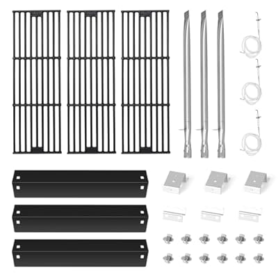 Replacement Parts for Chargriller 5050 4000 Cast Iron Grill Grate Stainless Burner Porcelain Steel Heat Plate Flame Shield for Char Griller Duo 5252 5650 9020 2121 2123 2222 2828 3001 3030 3725