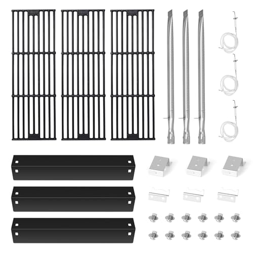 Image of CANDANA Replacement Parts for Chargriller 3001, 3008, 3030, 4000, 5050, 5252 Grill Models, Stainless Steel Burner, Porcelain Steel Heat Plates, Porcelain Cast Iron Cooking Grid Grates, Igniters