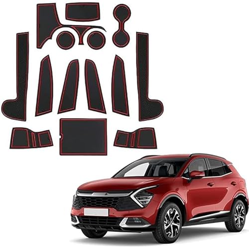 Coleya Tappetini Antiscivolo Compatibile con Kia Sportage NQ5 2022-2024, Tappetini in Gomma per Console Centrale, Portabicchieri, Cuciture Porta, Sportage NQ5 Accessori Tappetino per Auto (Rosso)