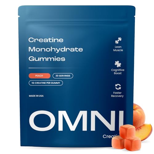 Creatine Monohydrate Gummies - Supports Muscle Growth, Recovery & Brain Function - Convenient & Easy to Take - Great Tasting Peach Flavor - 1g per Gummy, Low Sugar - 90 Count (Peach)